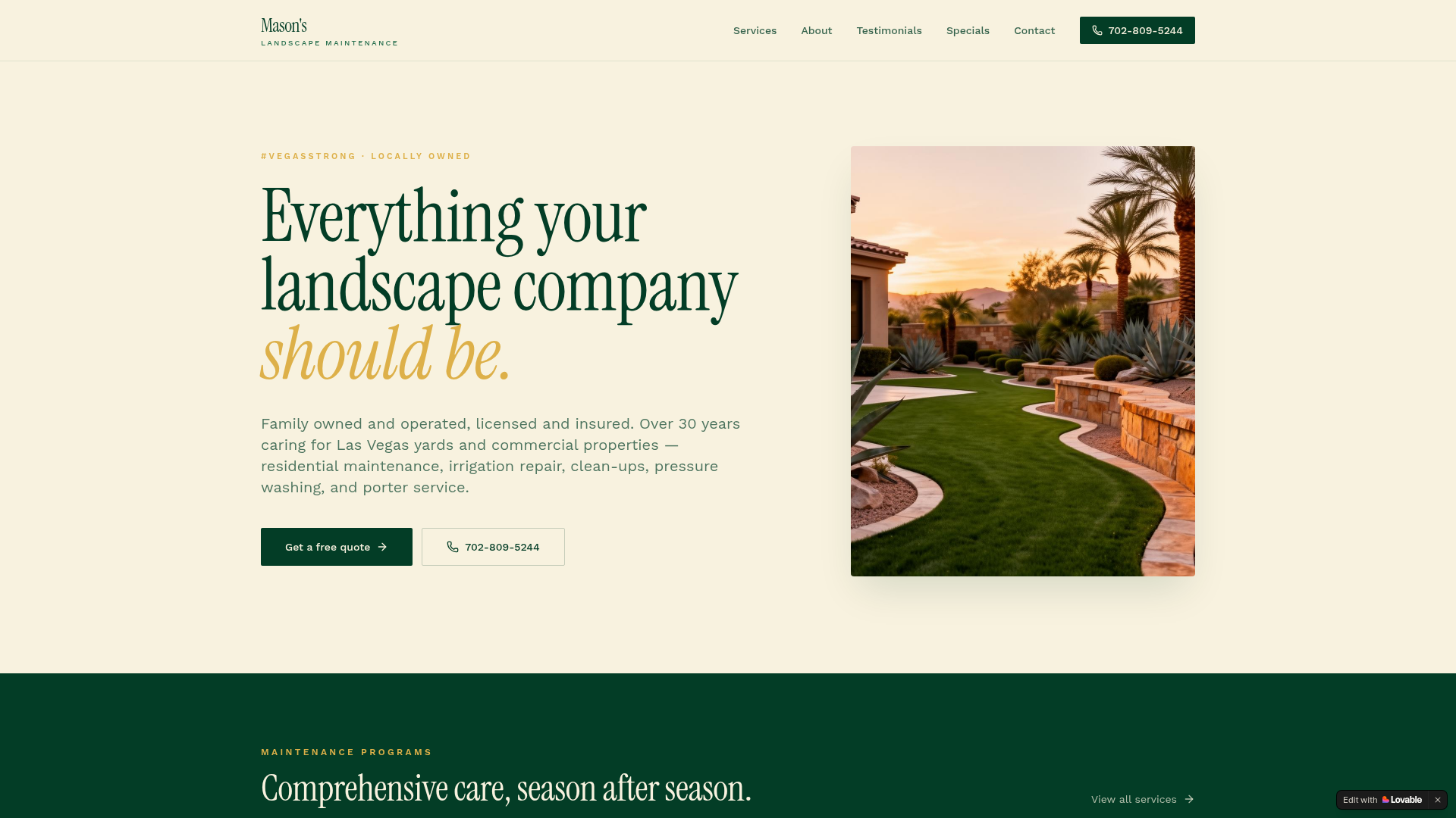 Mason's Landscape Maintenance — redesigned website