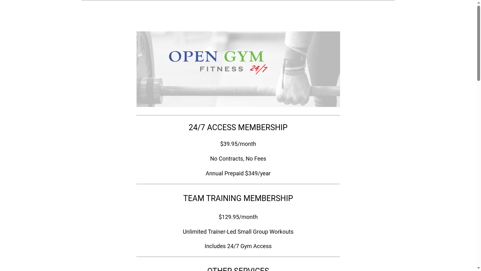 Open Gym Fitness — old website